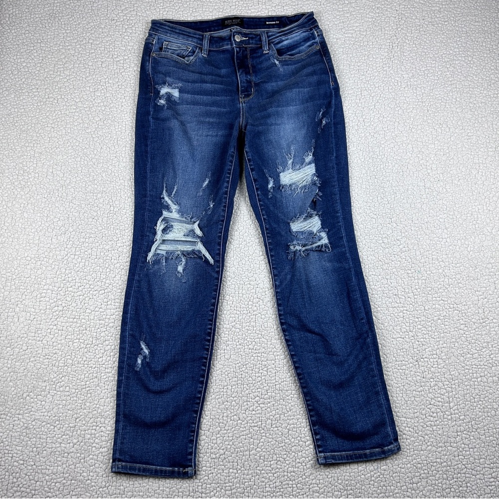 Judy Blue Boyfriend Fit Jeans Women’s Size 11/30 Blue Distressed Stretch
